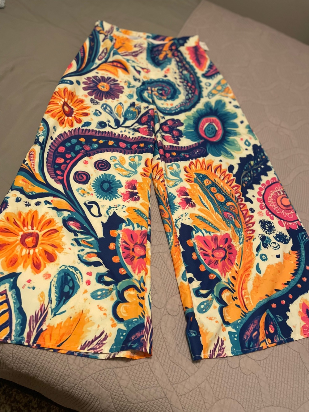 Vibrant Floral Paisley Wide-Leg Pants - Multicolor